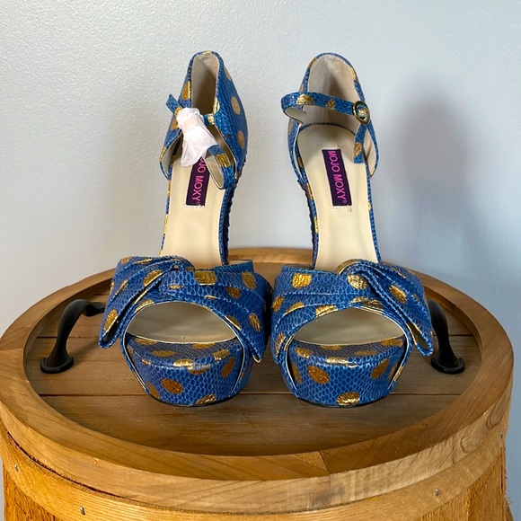 Mojo Moxy Sexy Platform Ankle Strap Polka Dot Bow Heels - Picture 4 of 8